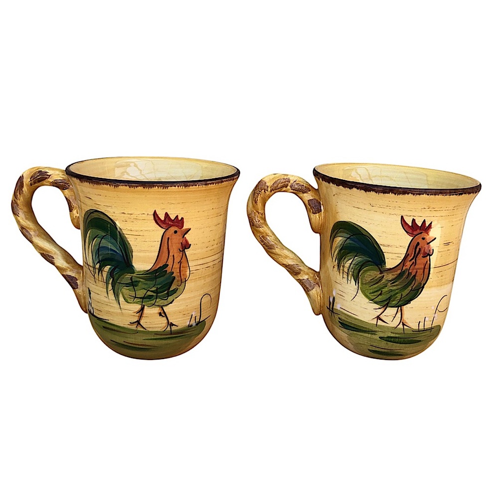 Rooster by Home Discontinued Ceramic Yellow Brown Red 2 Coffee Mug Farm House
